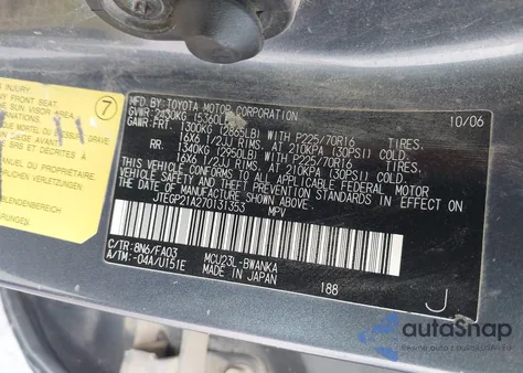 2007 Toyota Highlander V6 from USA, damaged, VIN JTEGP21A270131353